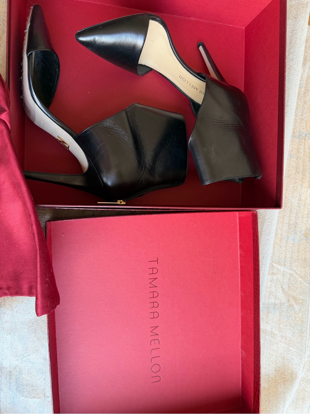 Tamara Mellon Black Leather D'Orsay Pointed-Toe Stiletto Pumps
